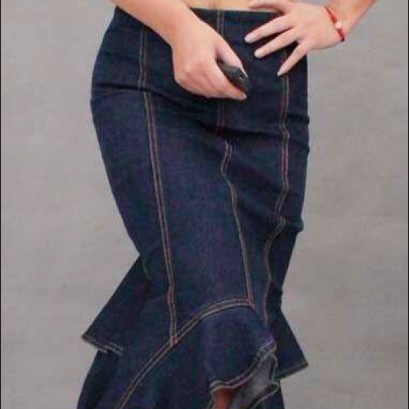 Dark Denim Fishtail Skirt - Picture 2 of 7